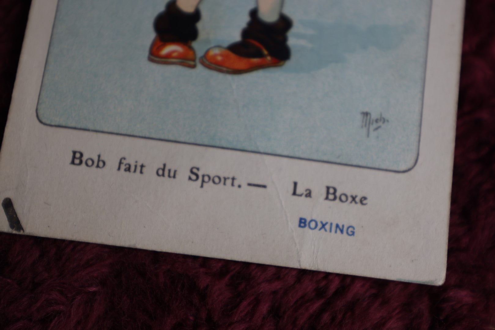 Lot 025 - Antique French Cartoon Postcard, Little Boy Boxer, "Bob Plays Sports," Signed Mich