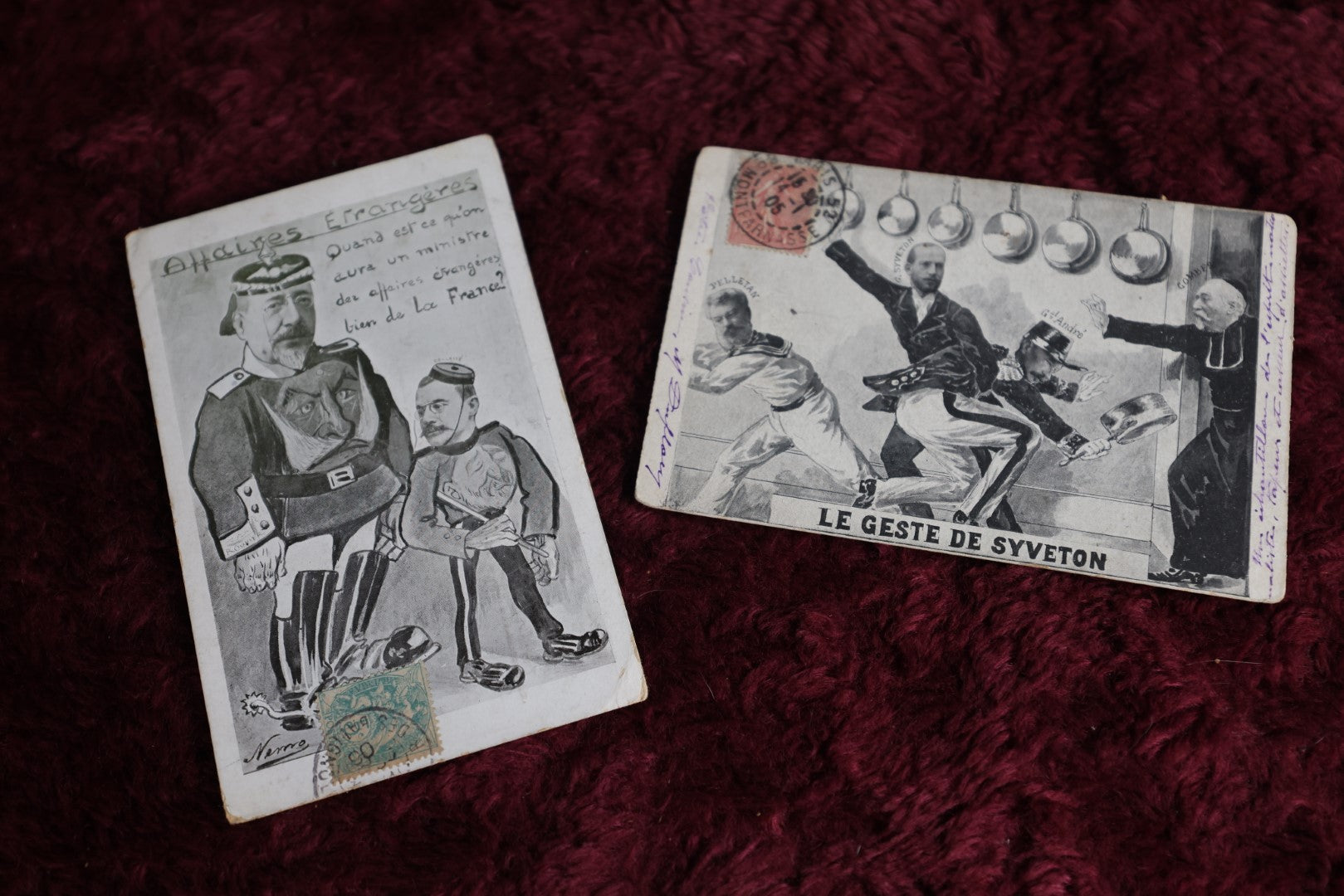 Lot 027 - Grouping Of Two Antique French World War I Cartoon Propaganda Postcards