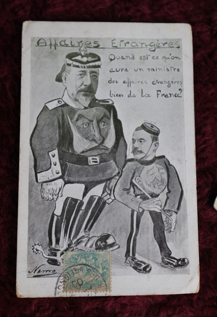 Lot 027 - Grouping Of Two Antique French World War I Cartoon Propaganda Postcards