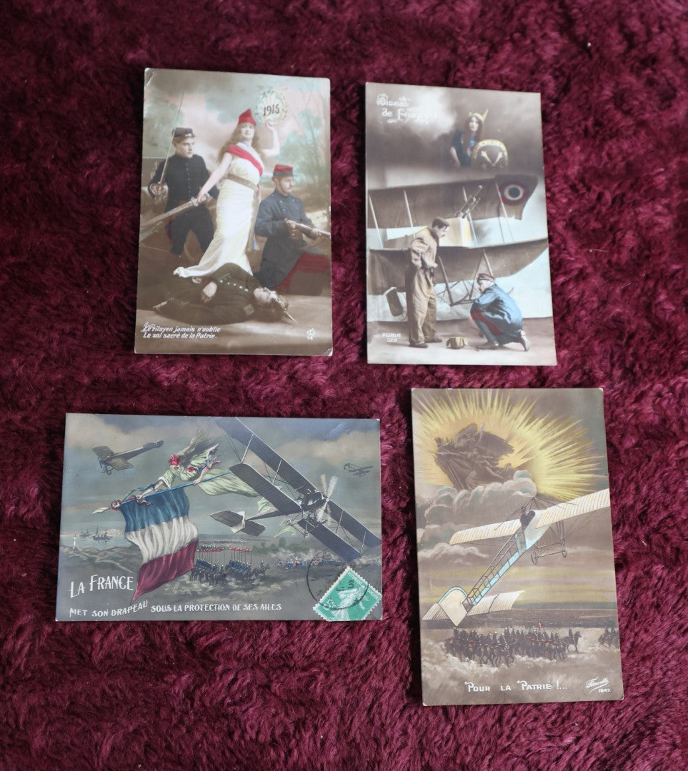 Lot 028 - Grouping Of Four Color Antique French World War I Postcards, Goddess Of War, Etc