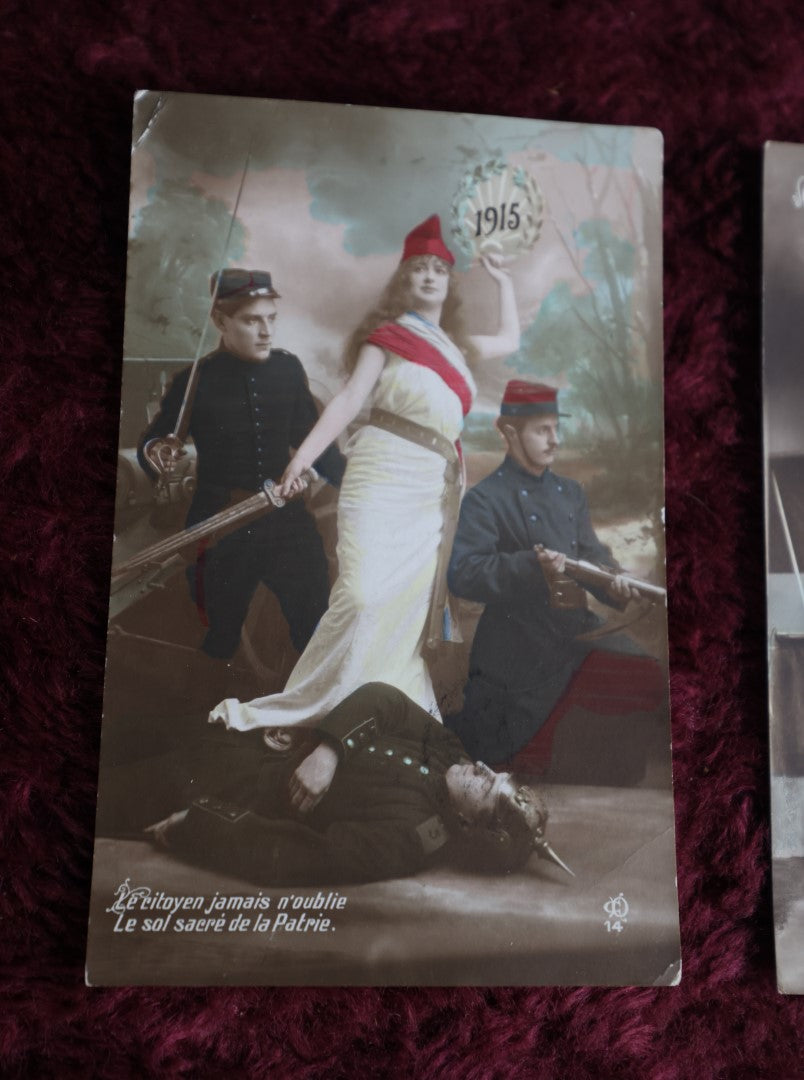 Lot 028 - Grouping Of Four Color Antique French World War I Postcards, Goddess Of War, Etc