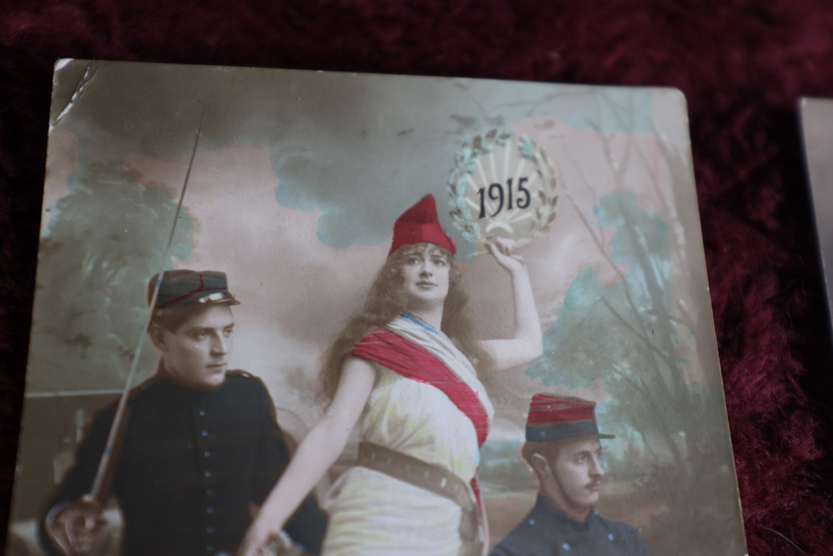 Lot 028 - Grouping Of Four Color Antique French World War I Postcards, Goddess Of War, Etc