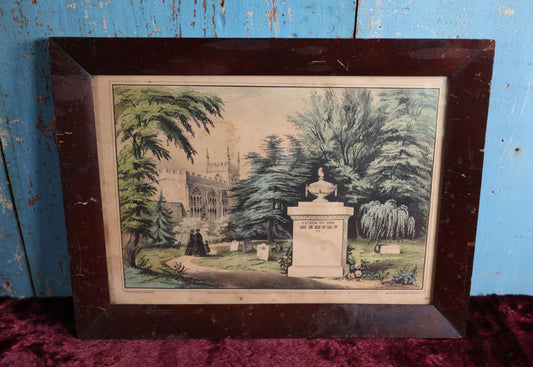 Lot 029 - Antique Hand Colored Mourning Lithograph Featuring Grave Site And Weeping Willow, Published By N. Currier, 1849