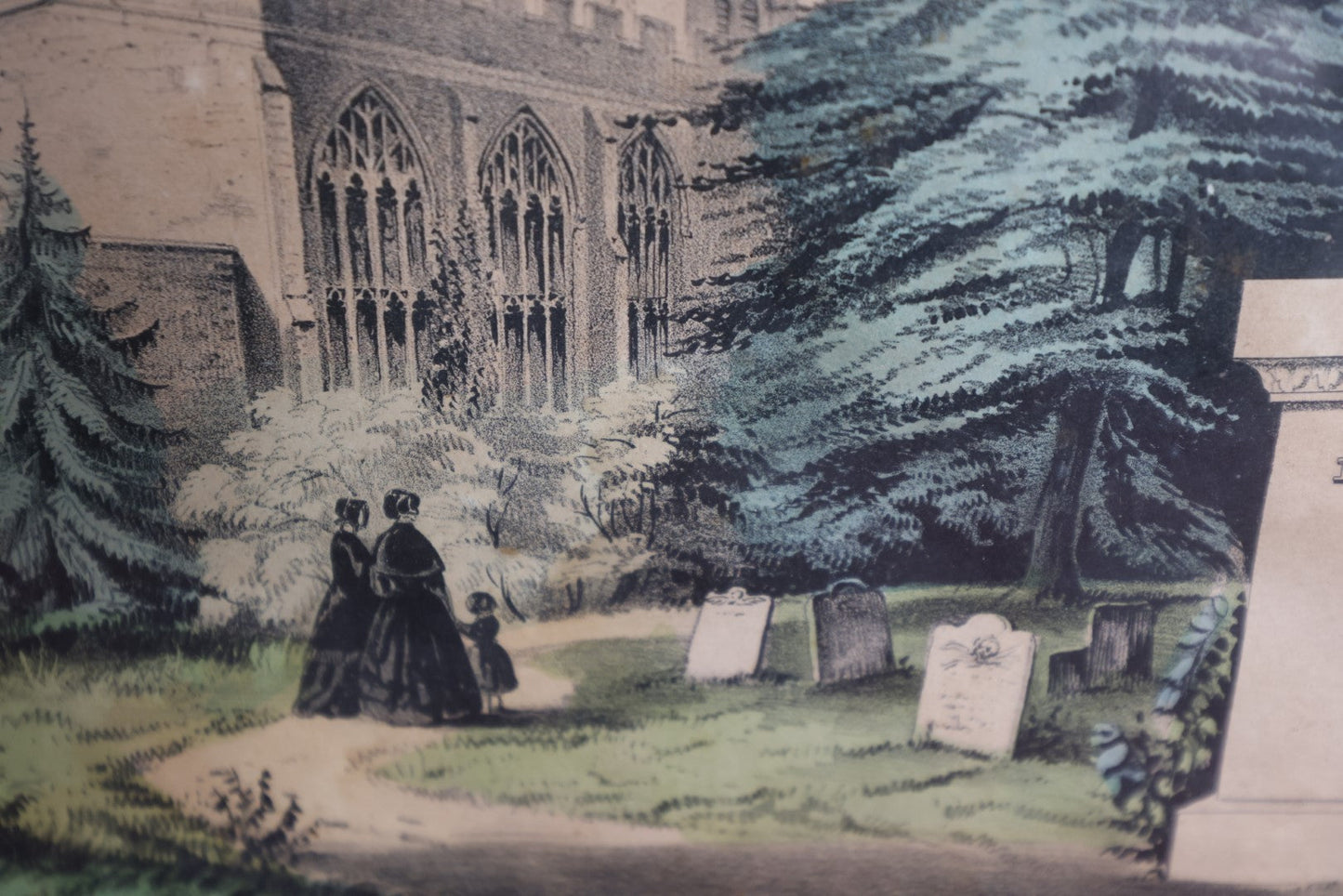 Lot 029 - Antique Hand Colored Mourning Lithograph Featuring Grave Site And Weeping Willow, Published By N. Currier, 1849