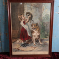 Lot 030 - Antique Print Of Girl Kissing Puppy With Bigger Dog Looking On, Titled "Kiss Me," Original Painting By Goerge A. Holmes