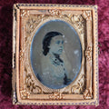 Lot 043 - Antique 9th Plate Ambrotype Photo Of Young Woman In Partial Profile In Half Leatherette Case