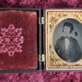 Lot 049 - Antique 6th Plate Tintype Photograph Of Cross Eyed Man In Full Thermoplastic Case