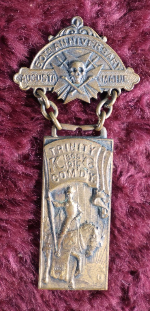 Lot 052 - Antique Knights Of Columbus Augusta Maine 50Th Annioversary Metal Badge, Skull And Crossbones, 1865 To 1915, Trinity Commandery