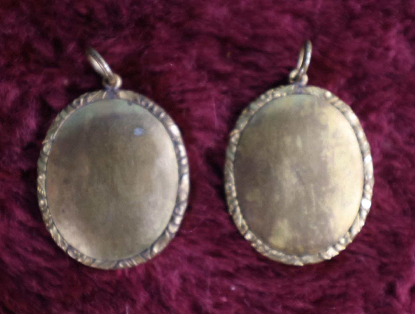 Lot 058 - Pair Of Antique Gold Toned Pendants With Tintype Photos, Man And Woman