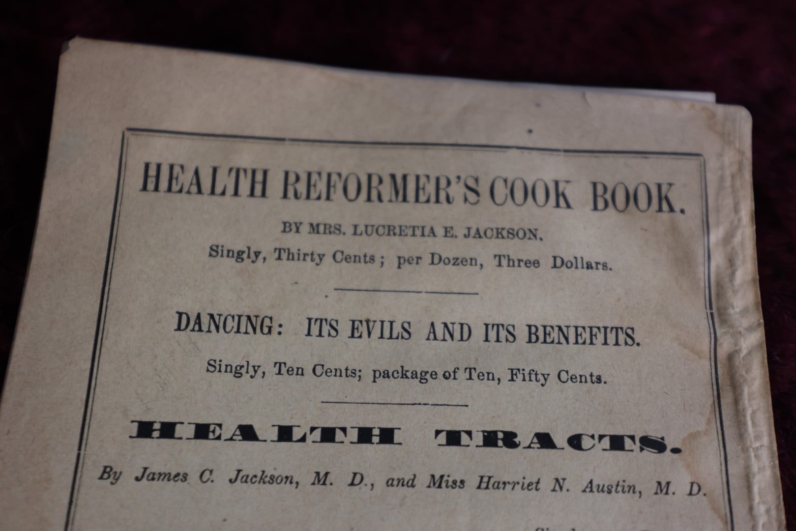 Lot 065 - Antique Pamphlet, Four Drunkards, By James Jackson, M.D., Advertising "Our Home," The Largest Hygenic Water Cure, 1872