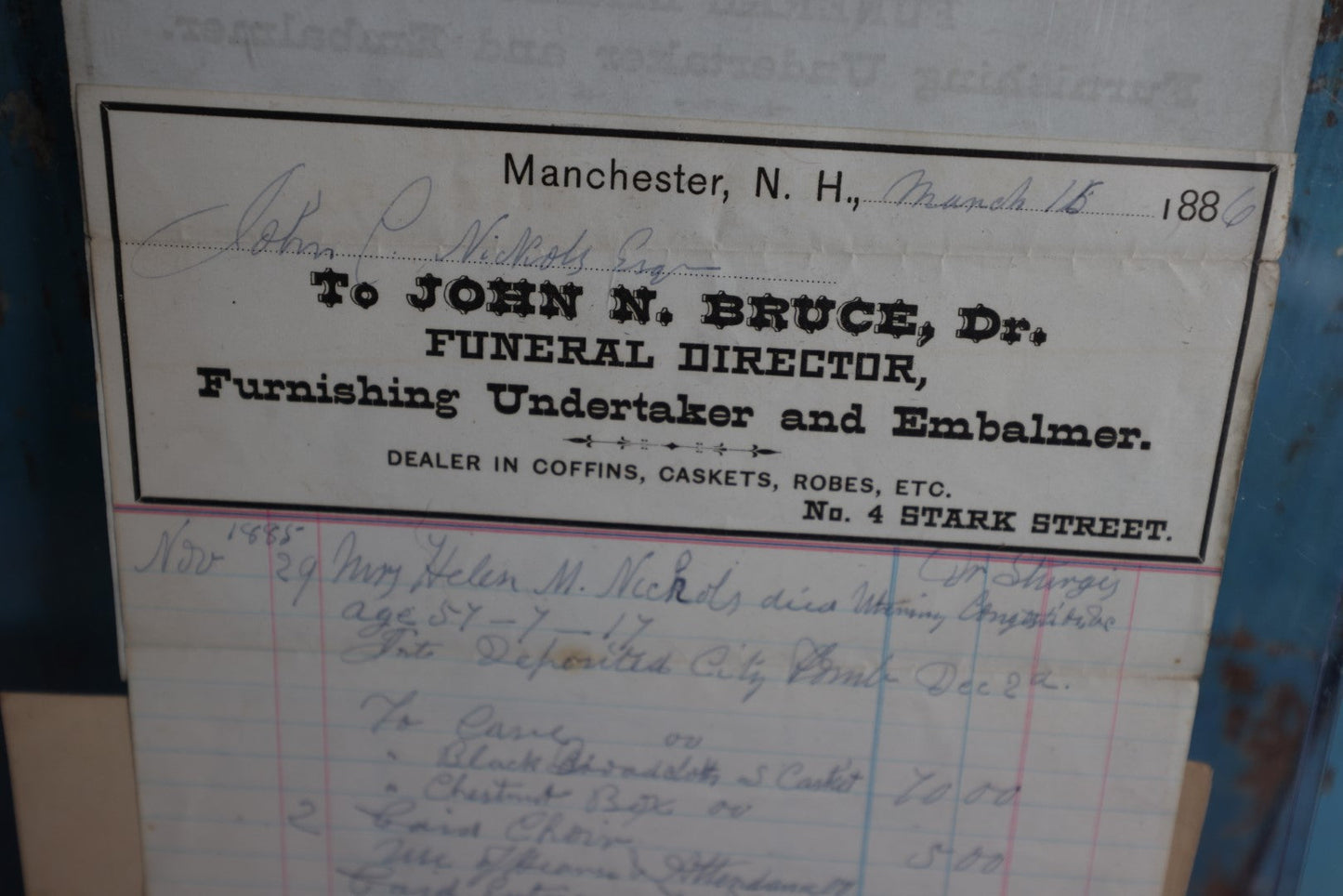 Lot 067 - Grouping Of Antique Funeral Ephemera, John N. Bruce, Dr., Funeral Director, Undertaker, Embalmer, Other Documents, Manchester, N.H., 1880S