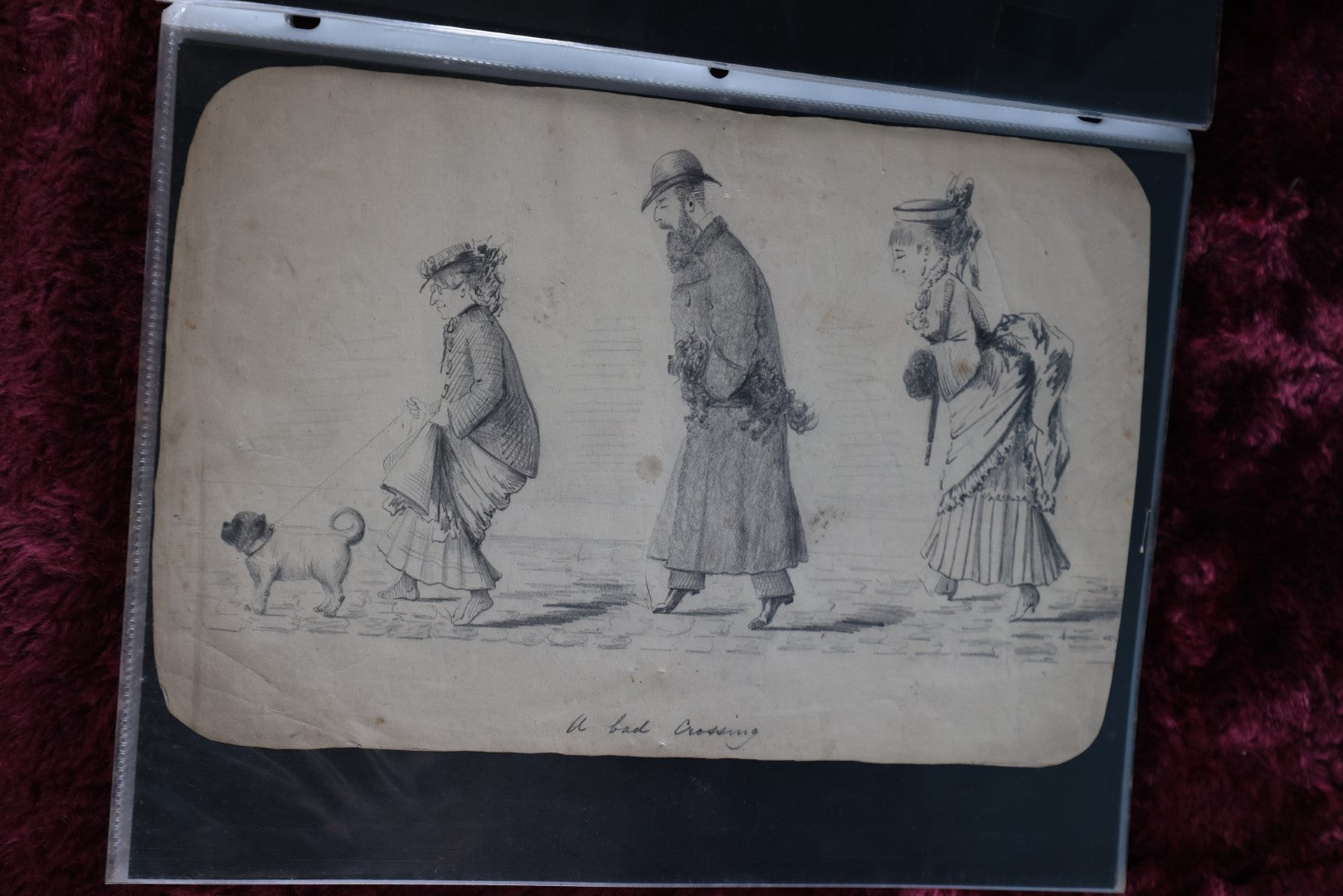 Lot 069 - Antique Grouping Of Circa 1875 Pencil Sketches, Organized Neatly Into A Makeshift Book, Women, Dogs, Shows, Initialed Signature