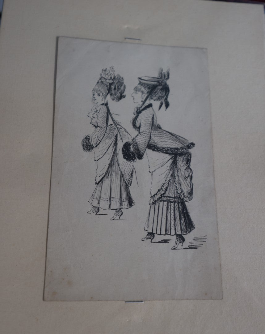 Lot 069 - Antique Grouping Of Circa 1875 Pencil Sketches, Organized Neatly Into A Makeshift Book, Women, Dogs, Shows, Initialed Signature