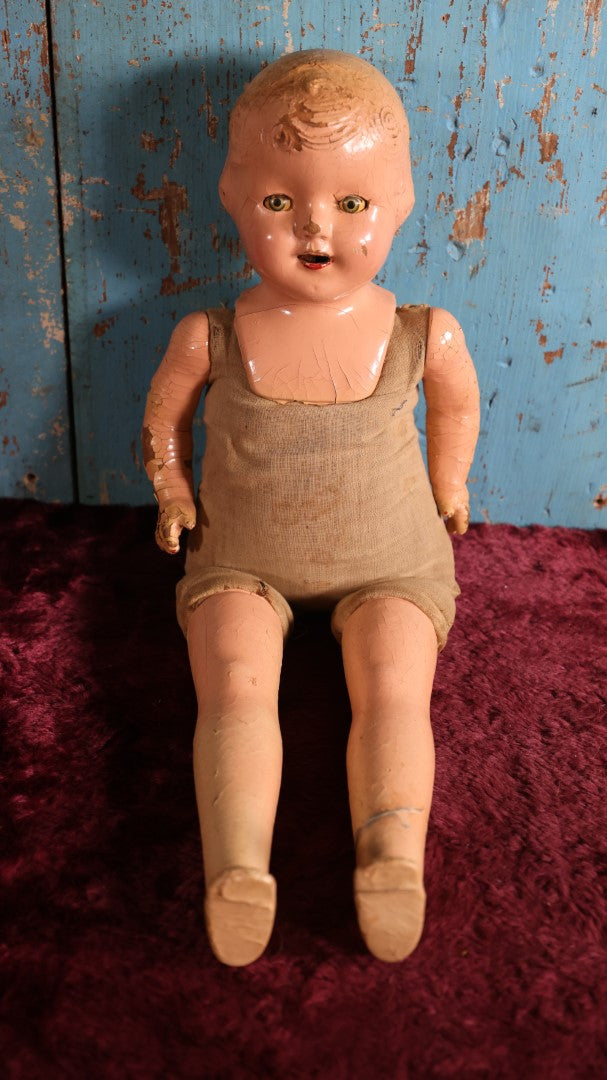 Lot 072 - Vintage Composition Baby Doll, Various Cracking, Losses, Creepy Doll