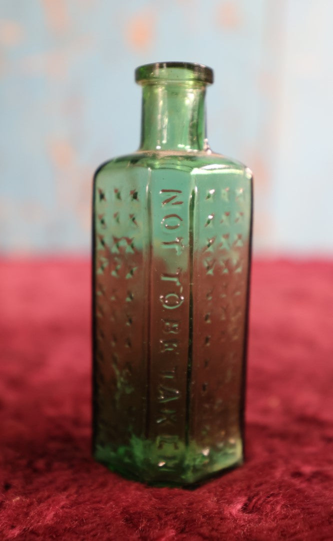 Lot 076 - Antique Not To Be Taken Green Glass Poison Bottle, 2 Oz