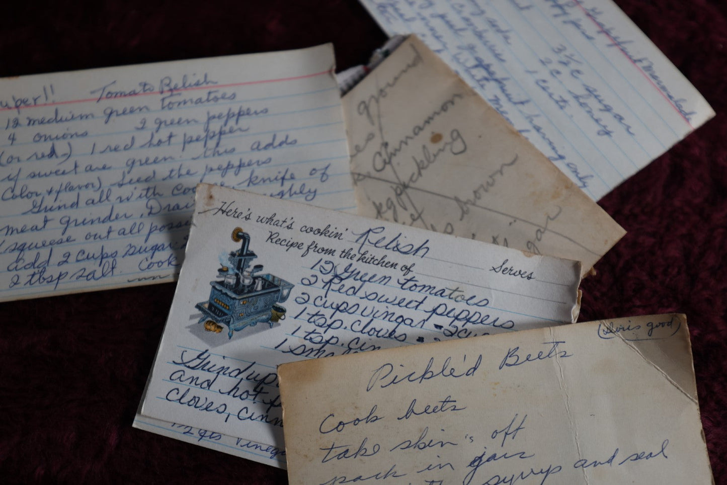 Lot 086 - Vintage Red Tin Box With Hand Written Recipes, Other Notes And Ephemera