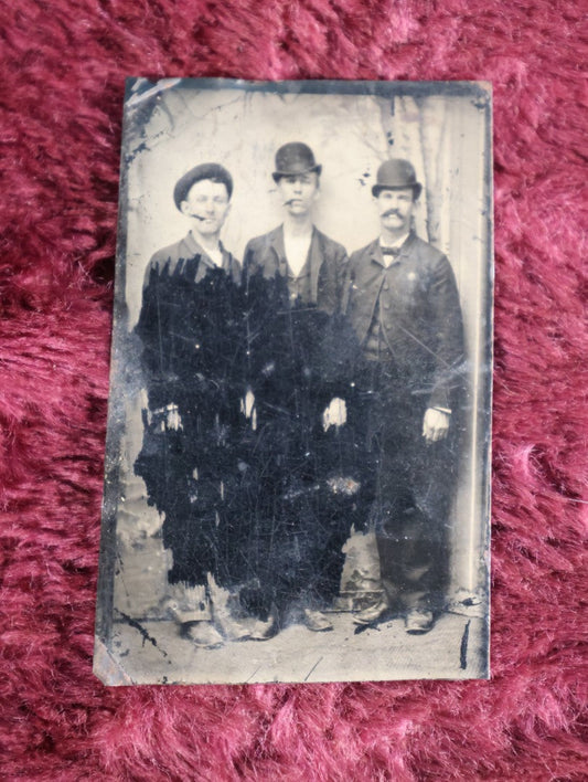 Lot 103 - Tintype Of Three Men Smoking, Losses, Smudging To Tintype