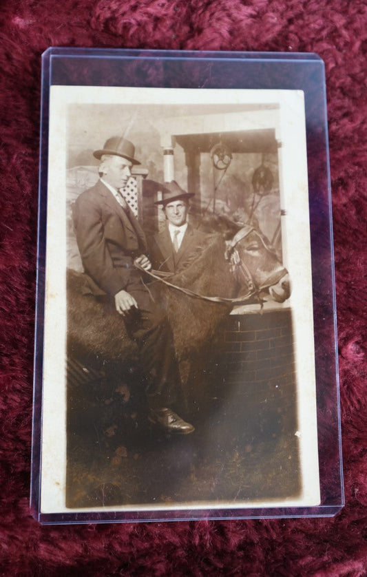 Lot 111 - Antique Rppc Real Photo Postcard Of Two Men, Horse