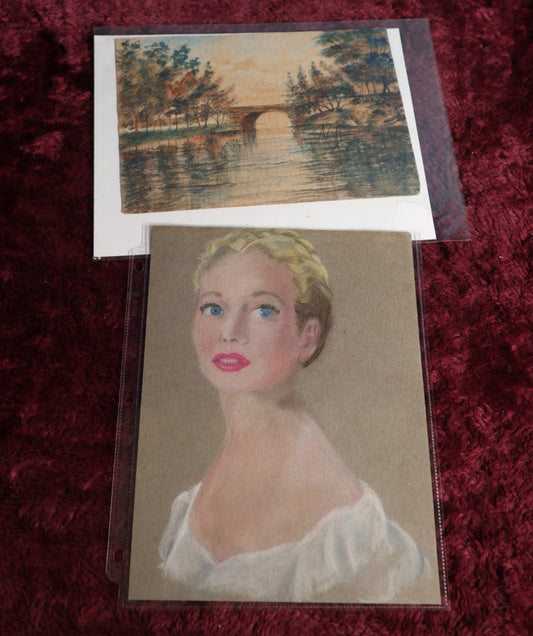 Lot 121 - Pair Of Vintage Original Artworks, Painting Of Woman, Watercolor Landscape, Unframed