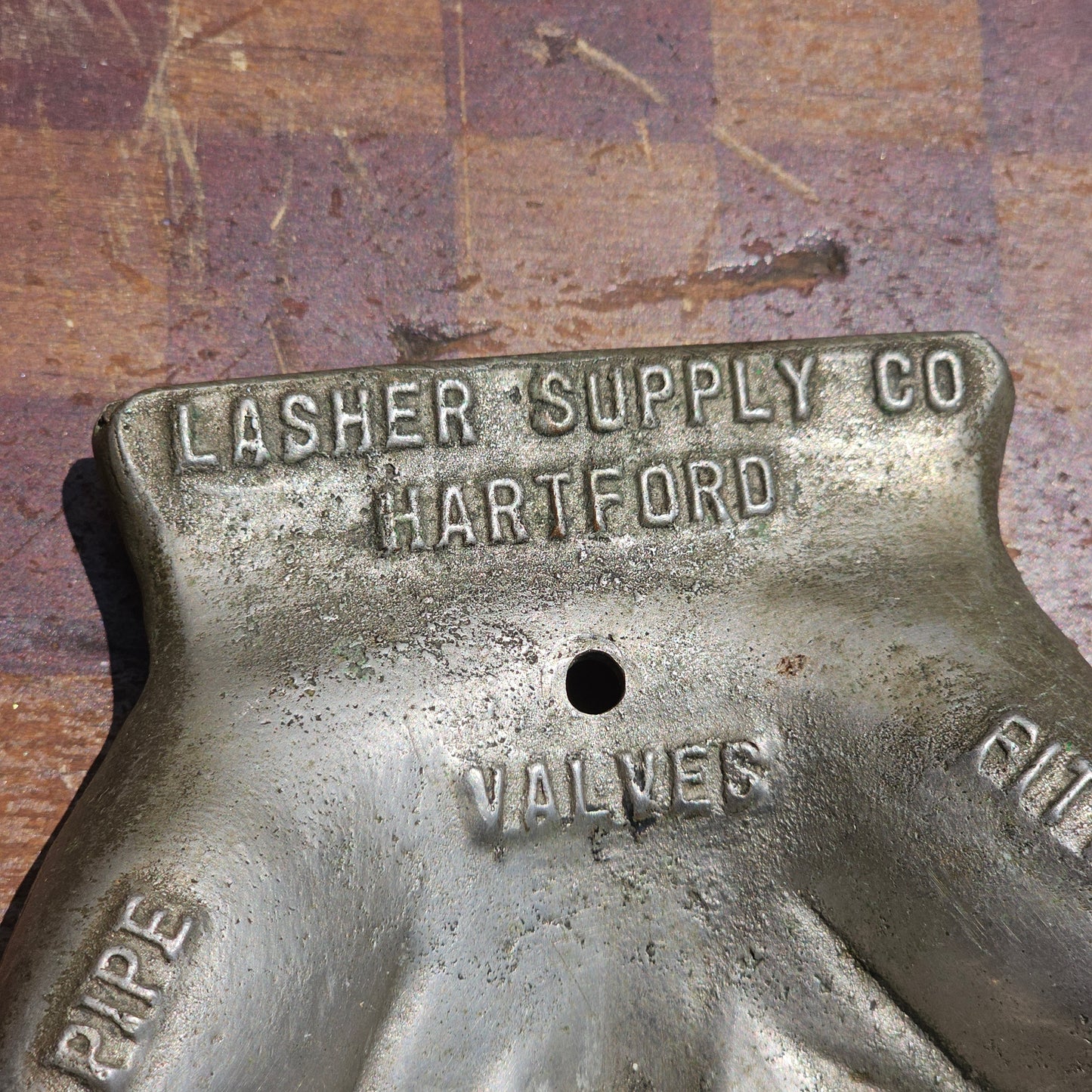 Vintage Cast Metal Advertising Hands Tray, Lasher Supply Co., Hartford, Connecticut - Pipe, Valves, Fittings