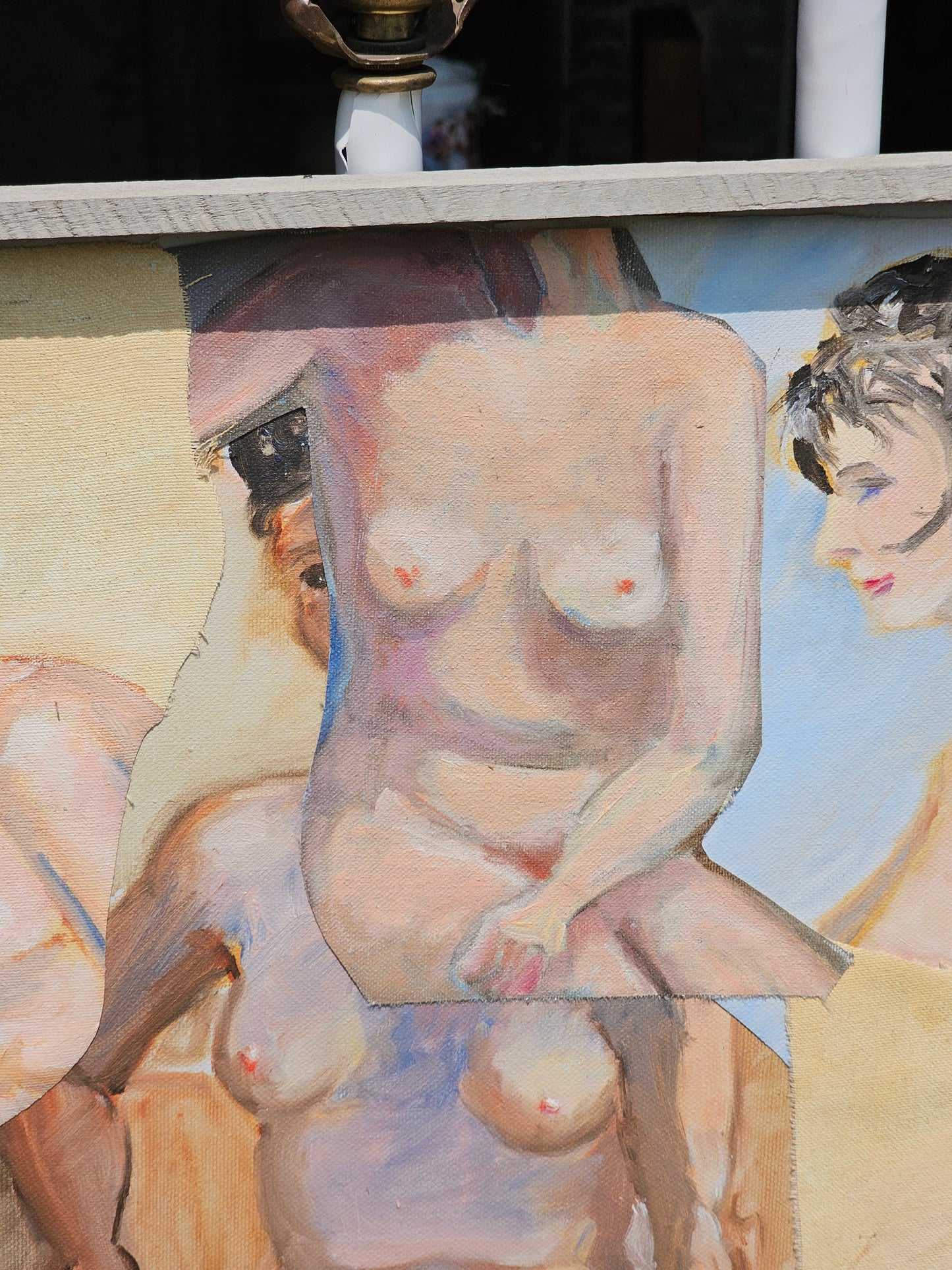 Vintage Art Student Nude Study, Male and Female Nude Figures, Oil on Canvas, "Life Class," Signed Patrick, 19" x 25"