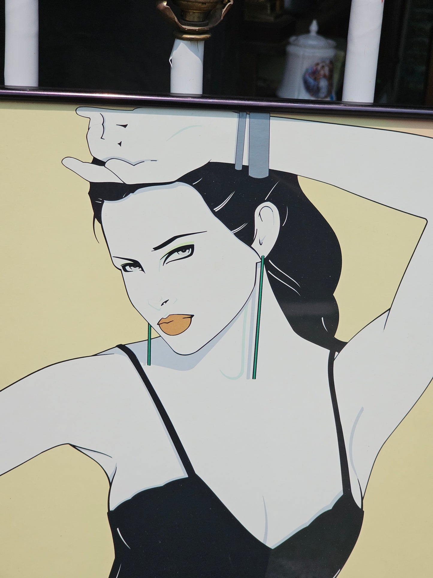 Vintage Nagel Graphics Poster, Sexy Woman in Swimsuit, Yellow Background, Metal Frame, 1990s, 18" x 24"