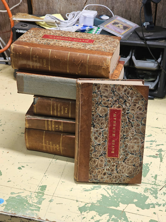 Grouping of Six 1840s Leather Bound Massachusetts Law Books from the Personal Library of American Politician David Henshaw (1791-1852), U.S. Secretary of the Navy Under President John Tyler