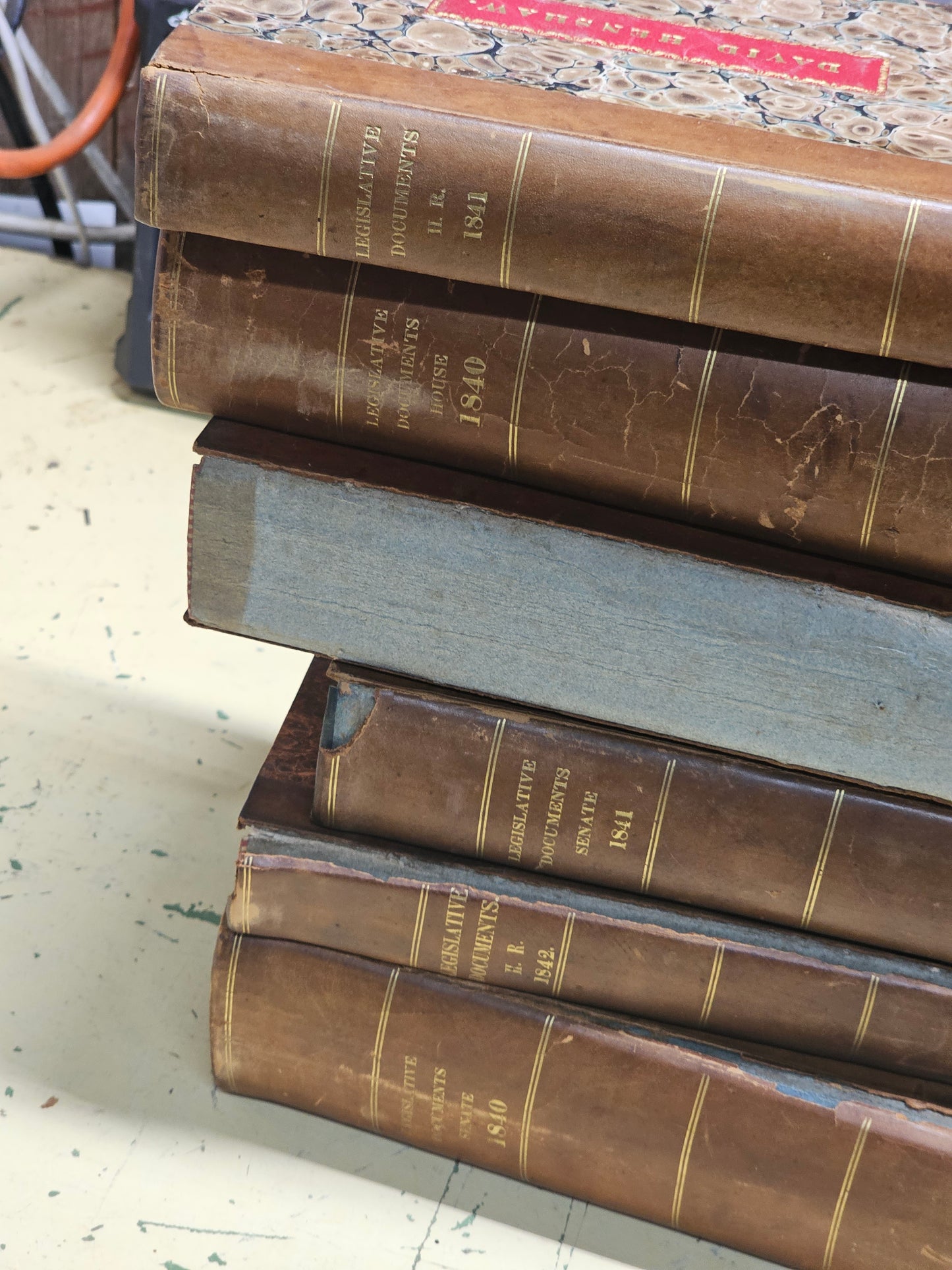 Grouping of Six 1840s Leather Bound Massachusetts Law Books from the Personal Library of American Politician David Henshaw (1791-1852), U.S. Secretary of the Navy Under President John Tyler