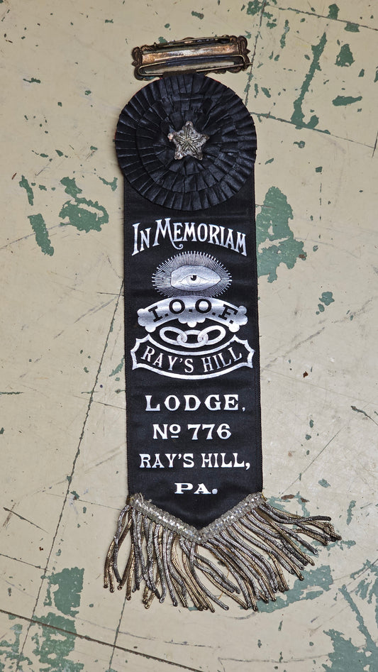 Antique IOOF Odd Fellows Ray's Hill Lodge No. 776 Pennsylvania In Memoriam Ribbon Badge