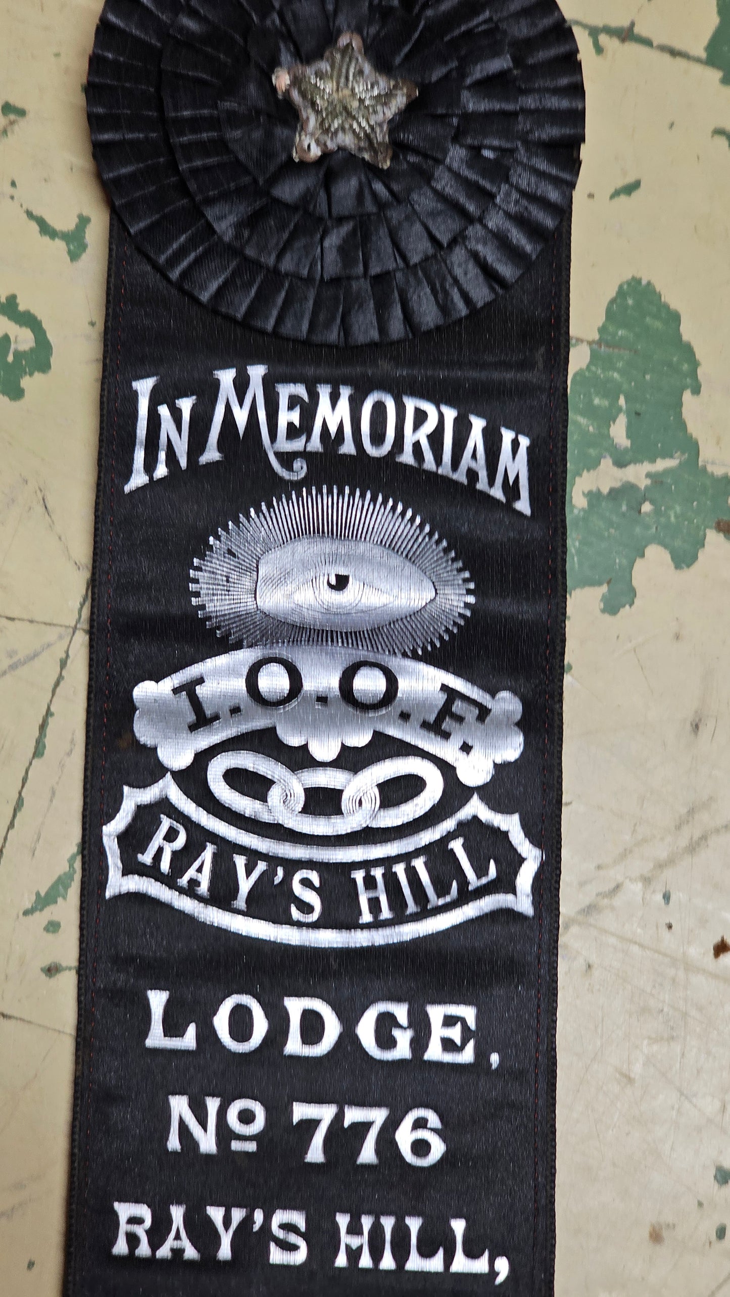 Antique IOOF Odd Fellows Ray's Hill Lodge No. 776 Pennsylvania In Memoriam Ribbon Badge