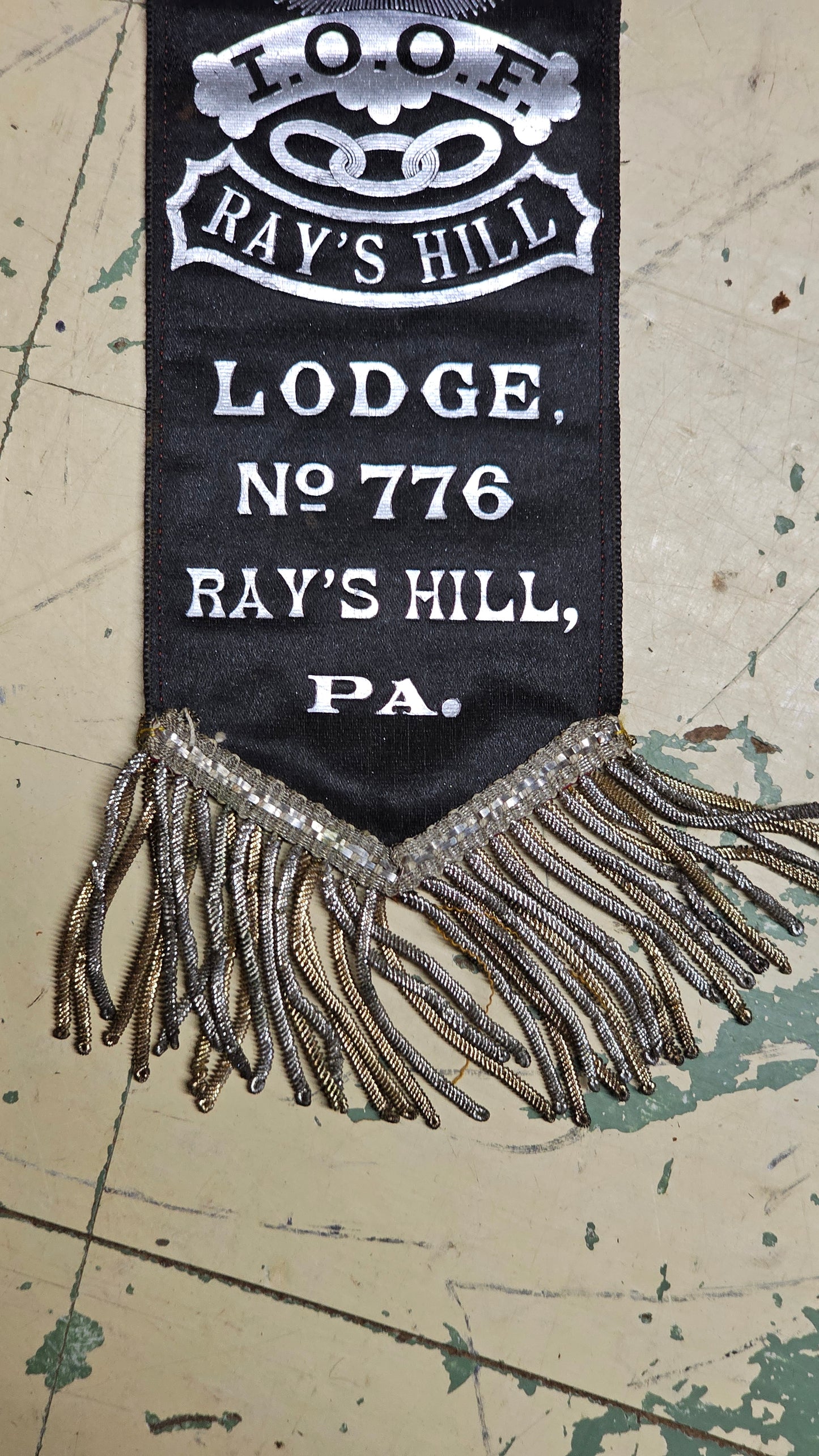 Antique IOOF Odd Fellows Ray's Hill Lodge No. 776 Pennsylvania In Memoriam Ribbon Badge