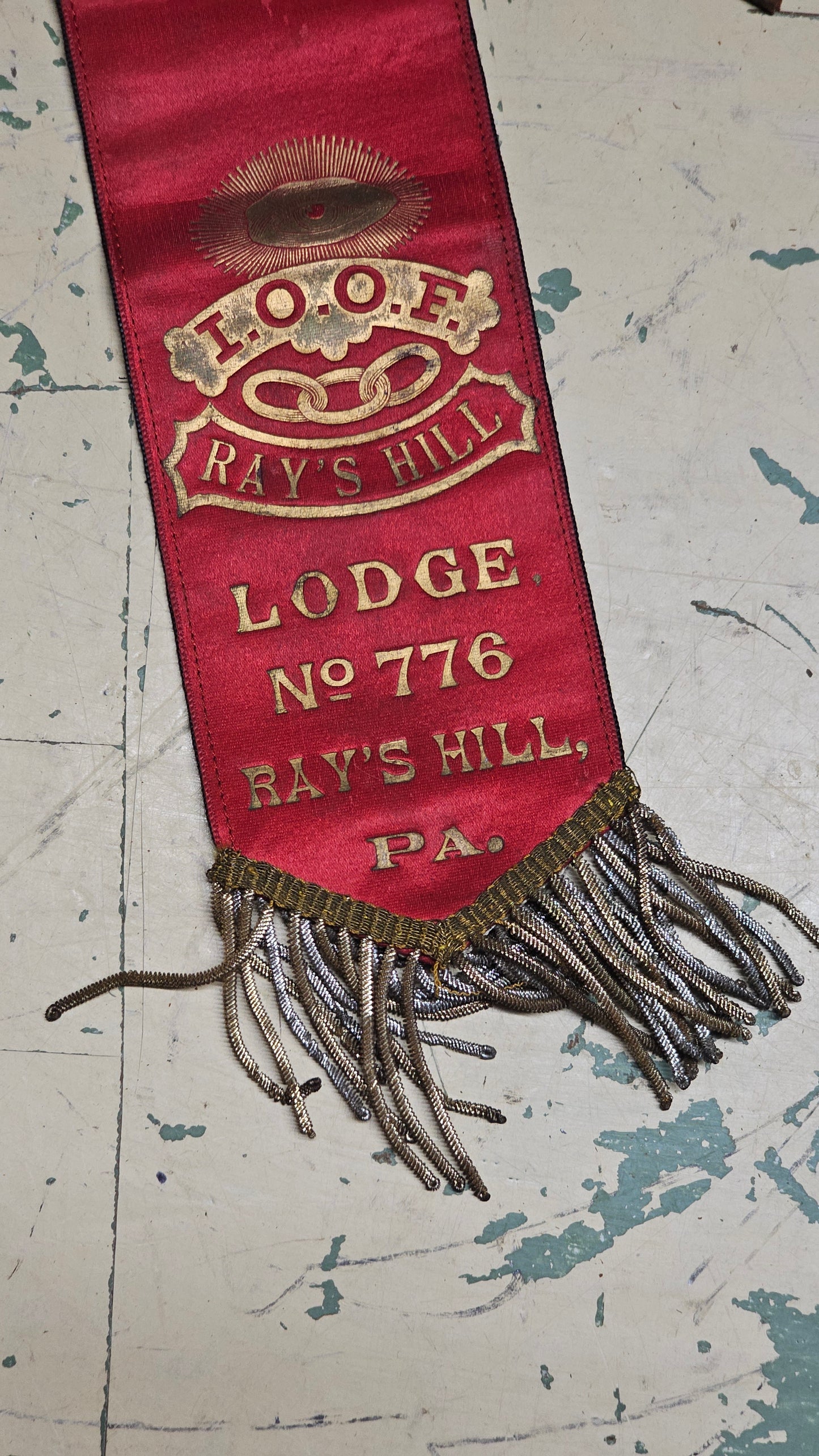 Antique IOOF Odd Fellows Ray's Hill Lodge No. 776 Pennsylvania In Memoriam Ribbon Badge