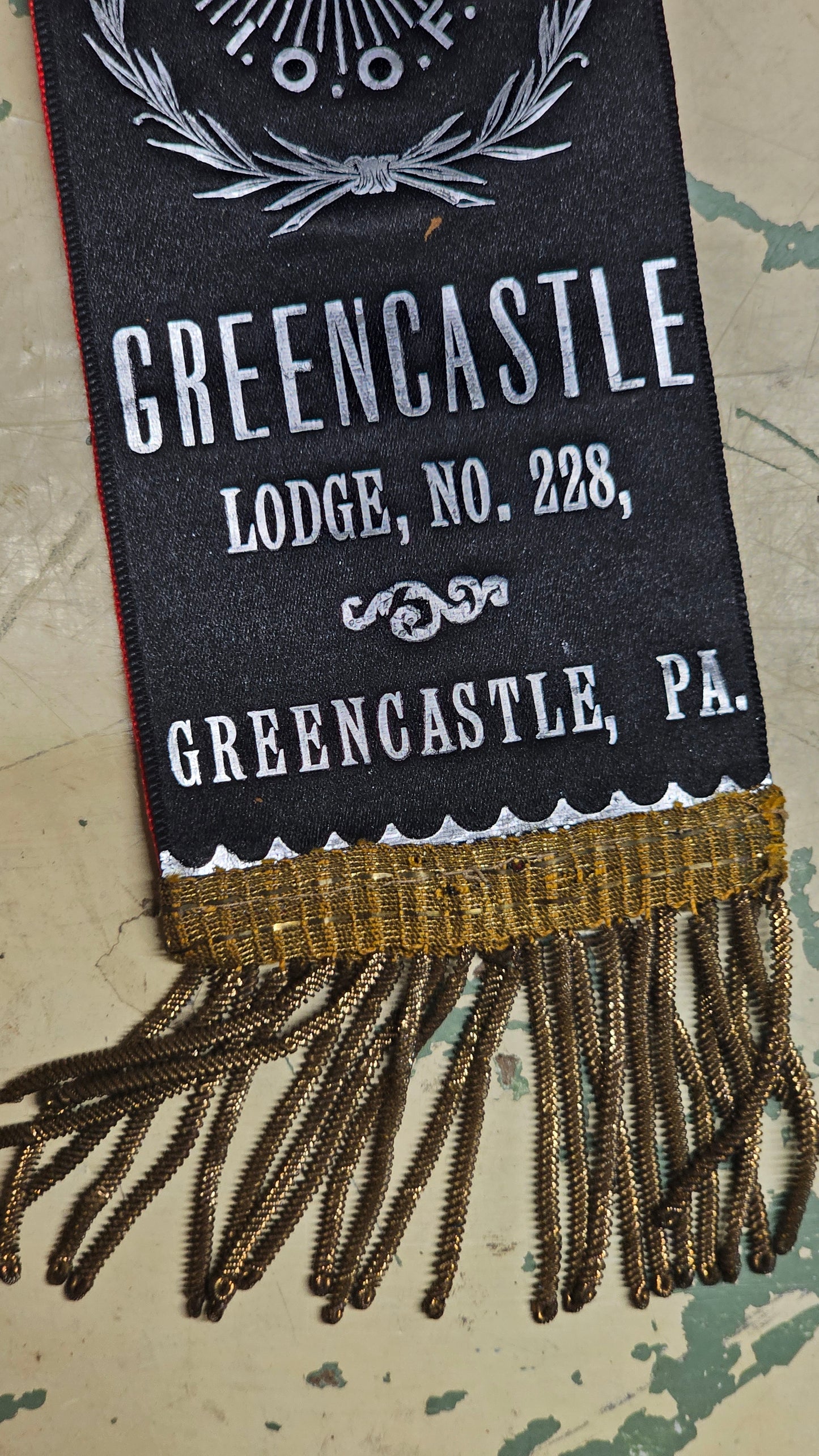 Antique IOOF Odd Fellows Greencastle Lodge No. 228 Pennsylvania In Memoriam Ribbon Badge