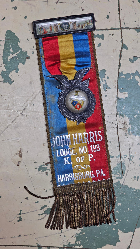 Antique Knights of Pythias FCB John Harris Lodge No. 193 Harrisburg, Pennsylvania, In Memoriam Ribbon Badge