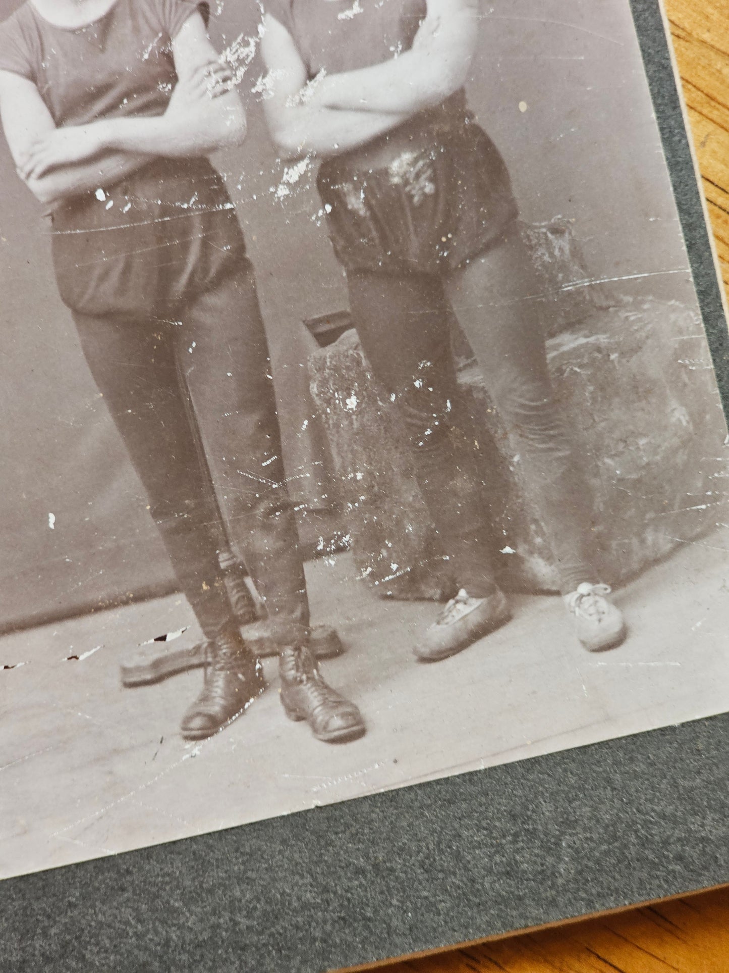 Antique Cabinet Card Photograph of Two Male Circus Performers, Gymnasts, Wear to Photo