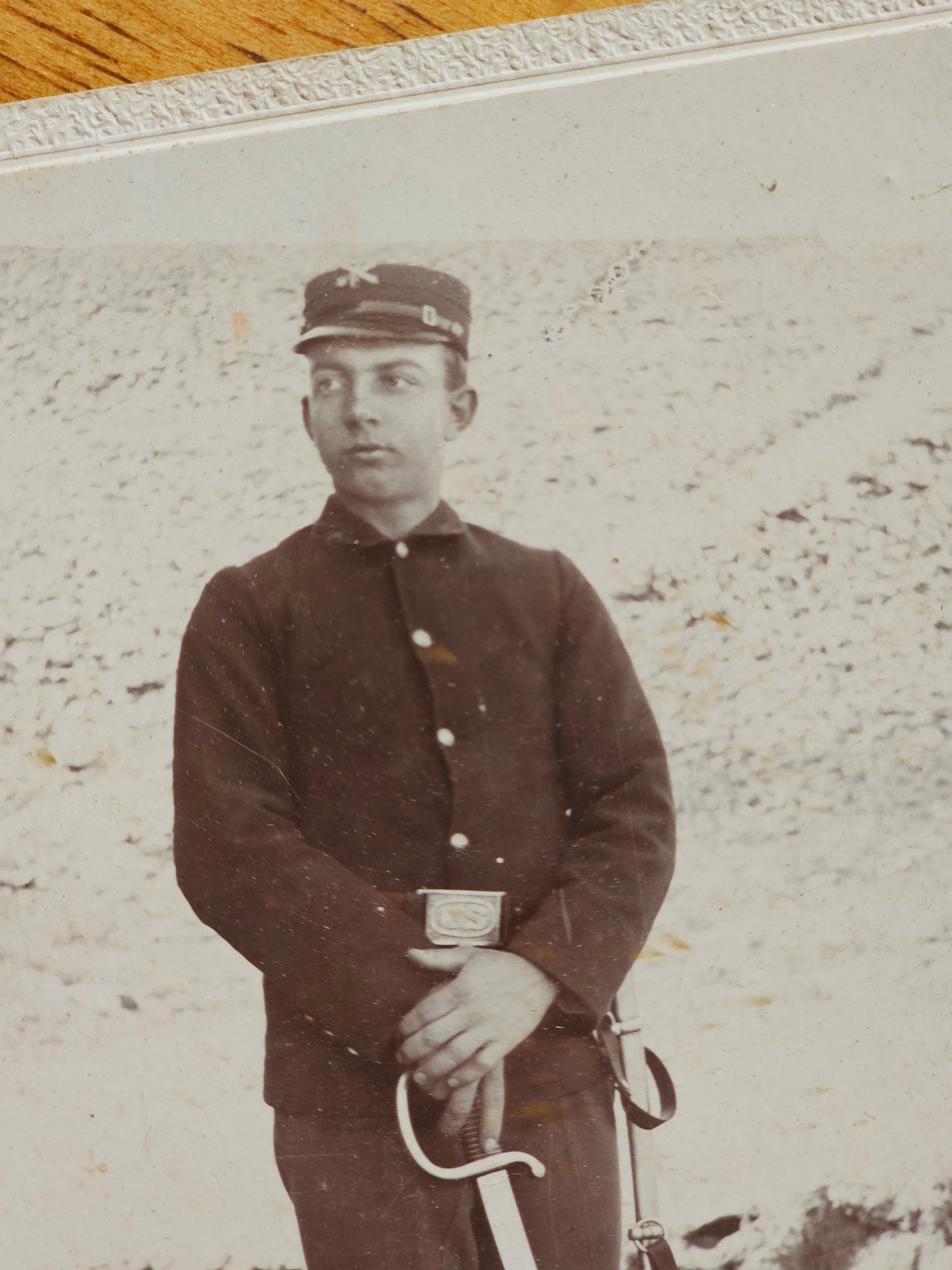 Antique Cabinet Card Photograph of Soldier with Sword, US Belt Buckle