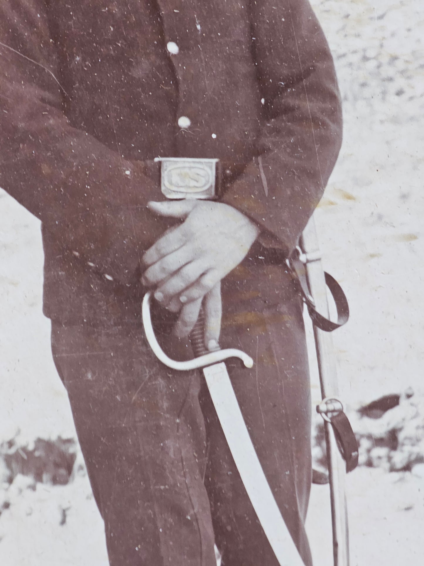 Antique Cabinet Card Photograph of Soldier with Sword, US Belt Buckle