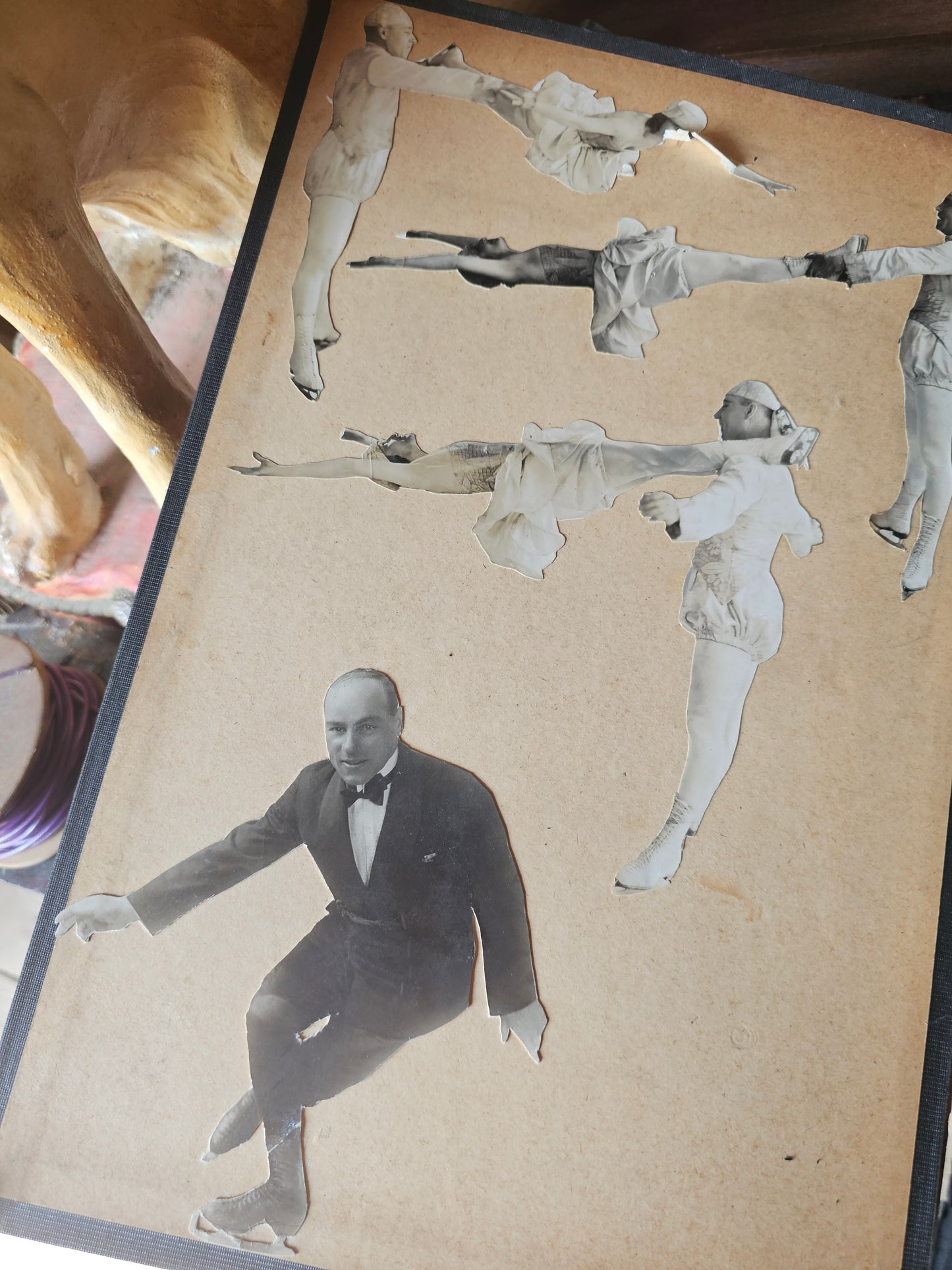 Massive 1920s Scrapbook, Midwestern USA, Ice Skating Photos, Athletics, Tons of Theater Programs, Huge and Packed, Pages Loose, Warped, Hundreds and Hundreds of Pieces