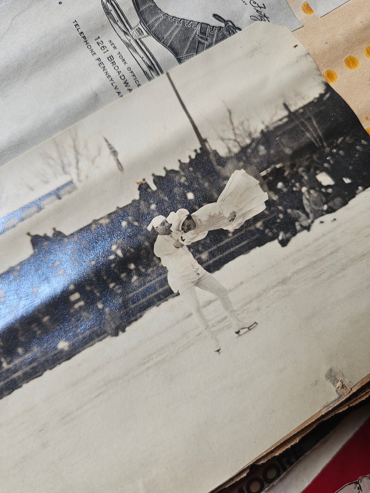 Massive 1920s Scrapbook, Midwestern USA, Ice Skating Photos, Athletics, Tons of Theater Programs, Huge and Packed, Pages Loose, Warped, Hundreds and Hundreds of Pieces