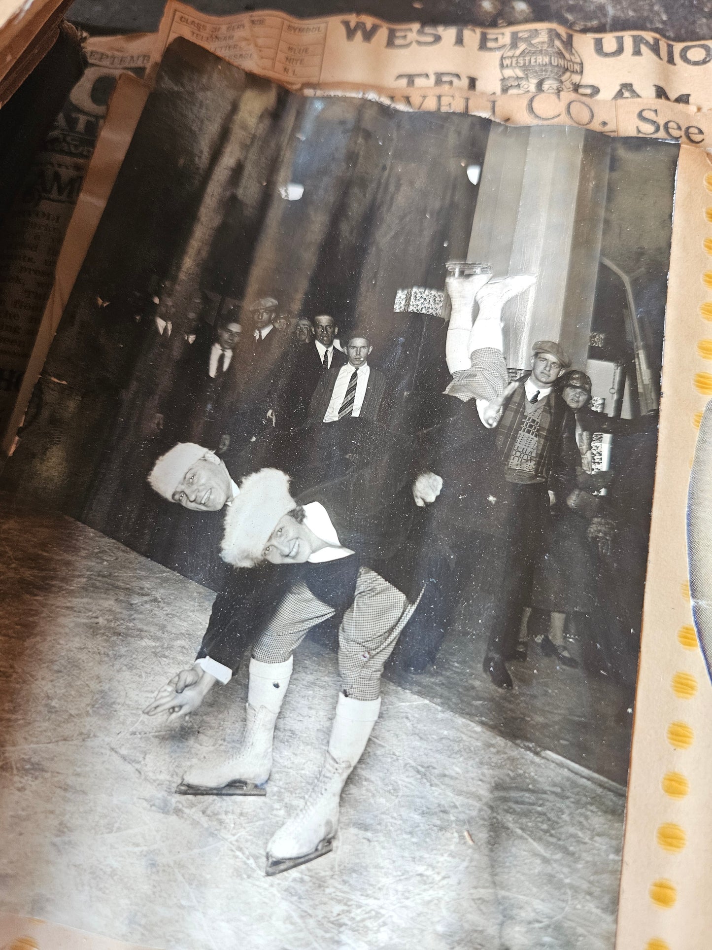 Massive 1920s Scrapbook, Midwestern USA, Ice Skating Photos, Athletics, Tons of Theater Programs, Huge and Packed, Pages Loose, Warped, Hundreds and Hundreds of Pieces