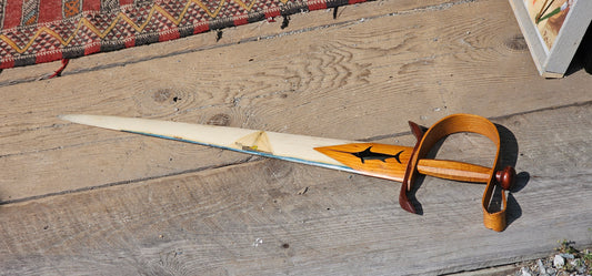 Vintage Swordfish Bill Sword, Hand Made, Hand Painted Folk Art, Marked Nova Scotia, 31"