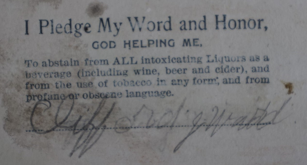 Lot 144 - Antique Temperence Pledge Trade Card, "Do Not Drink Alcohol Nor Strong Drink," Signed