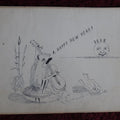 Lot 146 - Antique Hand Drawn Pen And Ink New Years Drawing, 1877 To 1977, Anthropomorphic From Flaying Guitar, Moon Man, Signed E.Y.B.