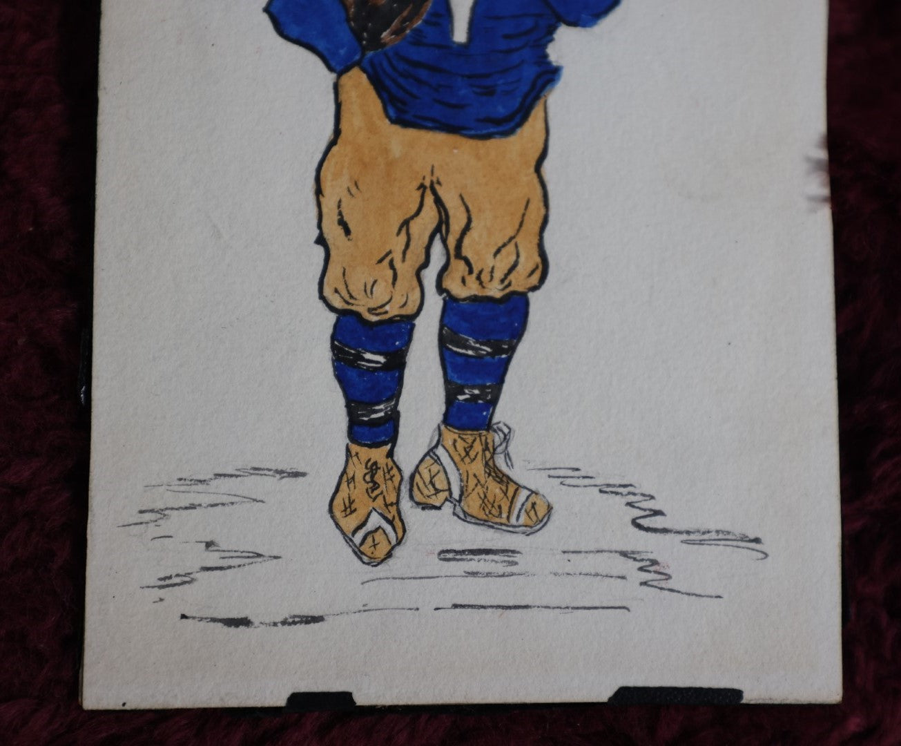 Lot 149 - Antique Pen And Ink, Marker, Drawing Of Yale Football Player, Original Caricature, Smoking Pipe