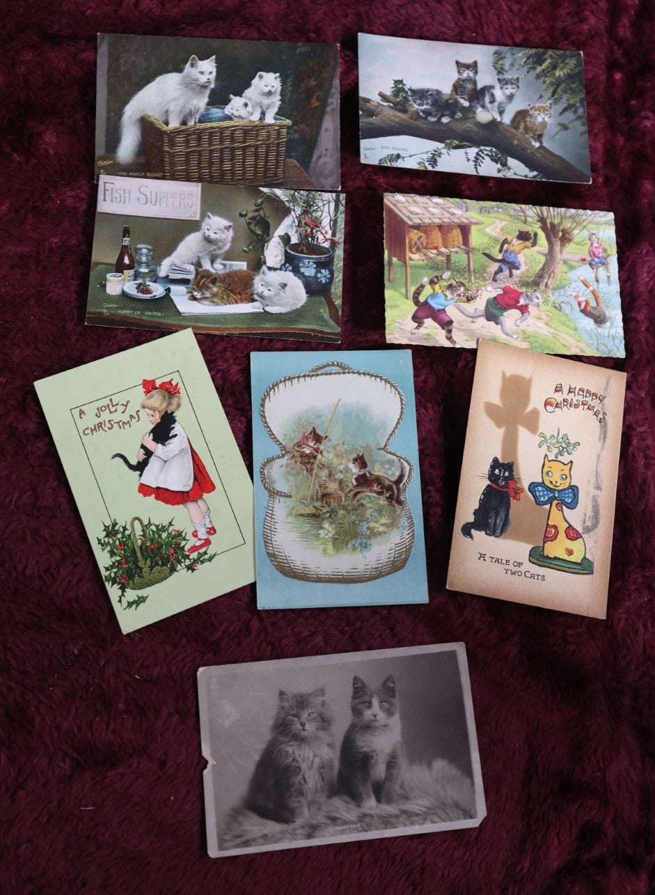 Lot 151 - Grouping Of 8 Antique Cat Postcards, Tuck And More Circa 1910-1940