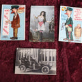 Lot 157 - Grouping Of Four Antique Novelty Postcards - Russian Woman, Two Poor Men, And Firefighters In Early Fire Engine, Circa 1910