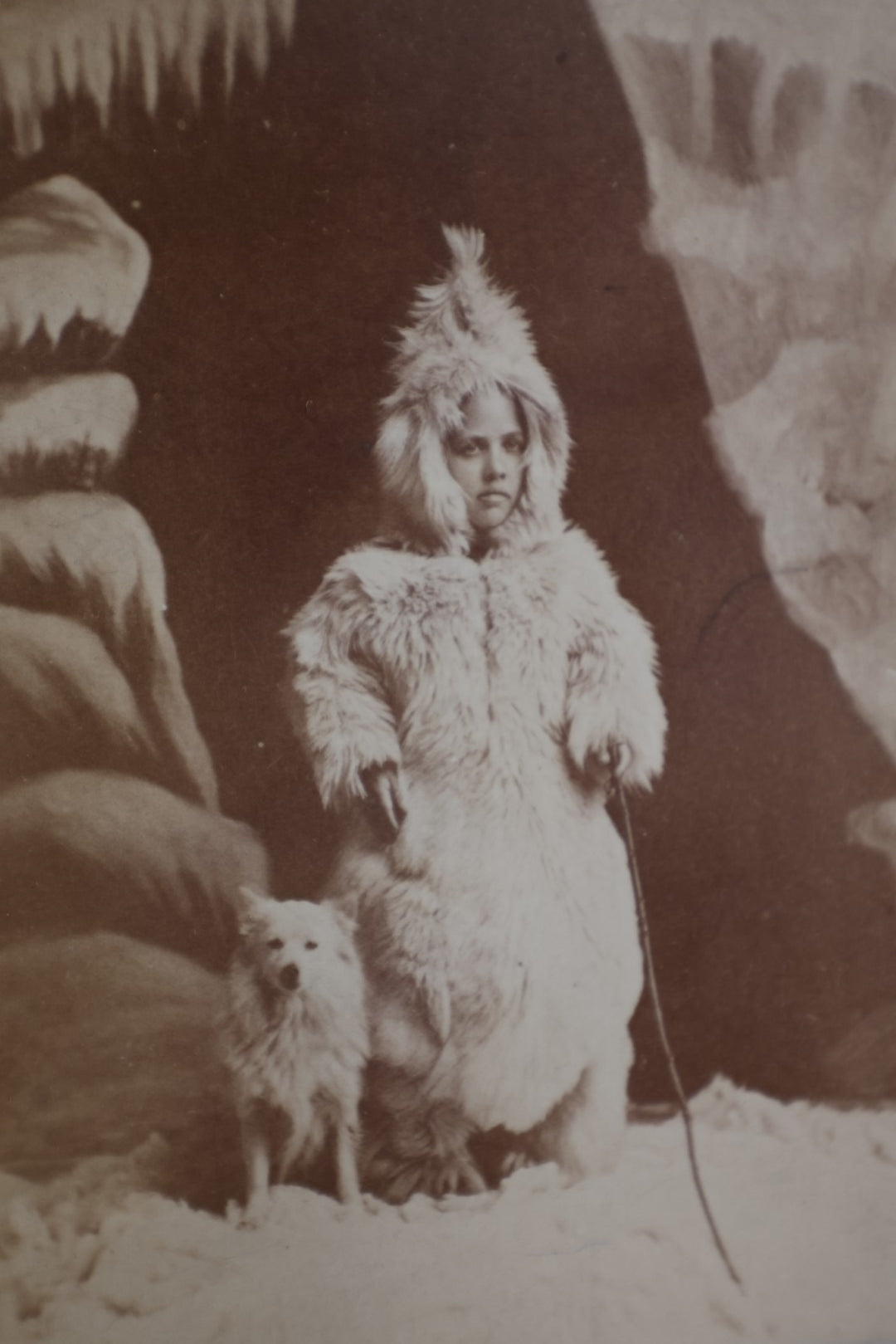 Lot 158 - Antique Cabinet Card Sideshow Photograph Of "The Little Esquimaux (Eskimo) Lady," Miss Olof Krarer, Inuit Performer, Little Person, Age 30 Years, Height 40 Inches, Photographed By W.E. Bowan, Ottawa, Illinois, Note Bend In Corner