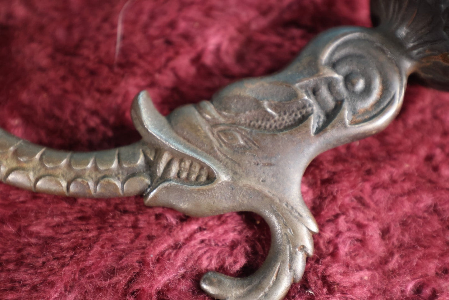 Lot 014 - Antique Cast Metal Hook With Screw, Wolf Or Dolphin Motif, Single