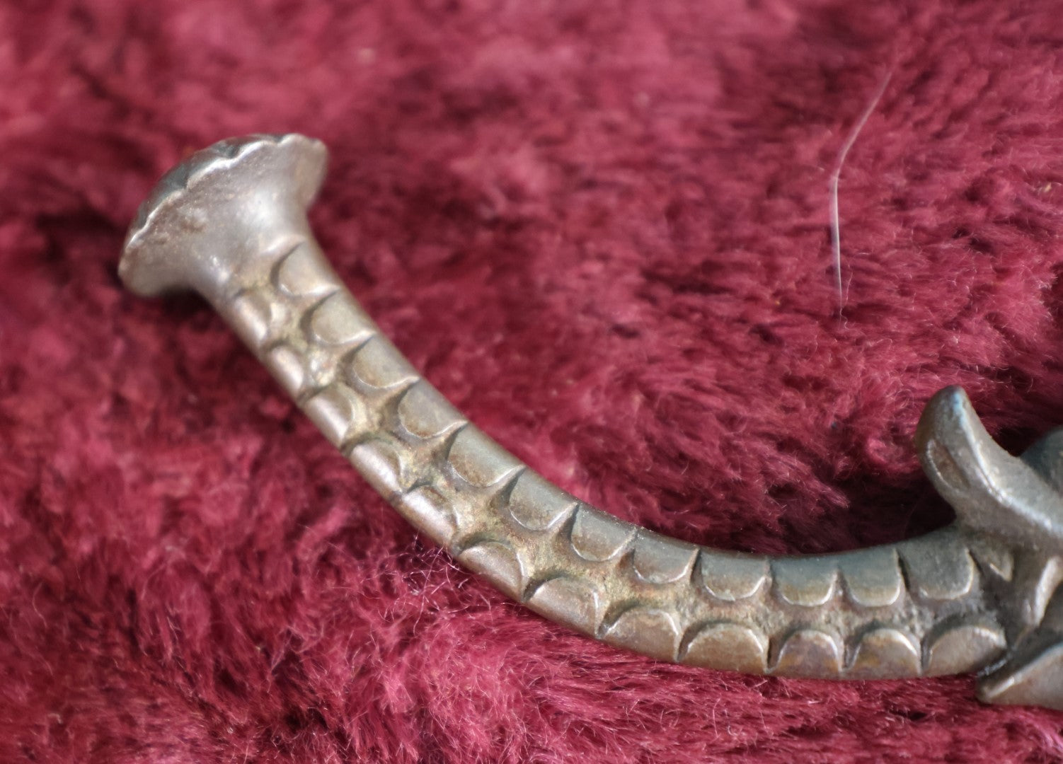 Lot 014 - Antique Cast Metal Hook With Screw, Wolf Or Dolphin Motif, Single