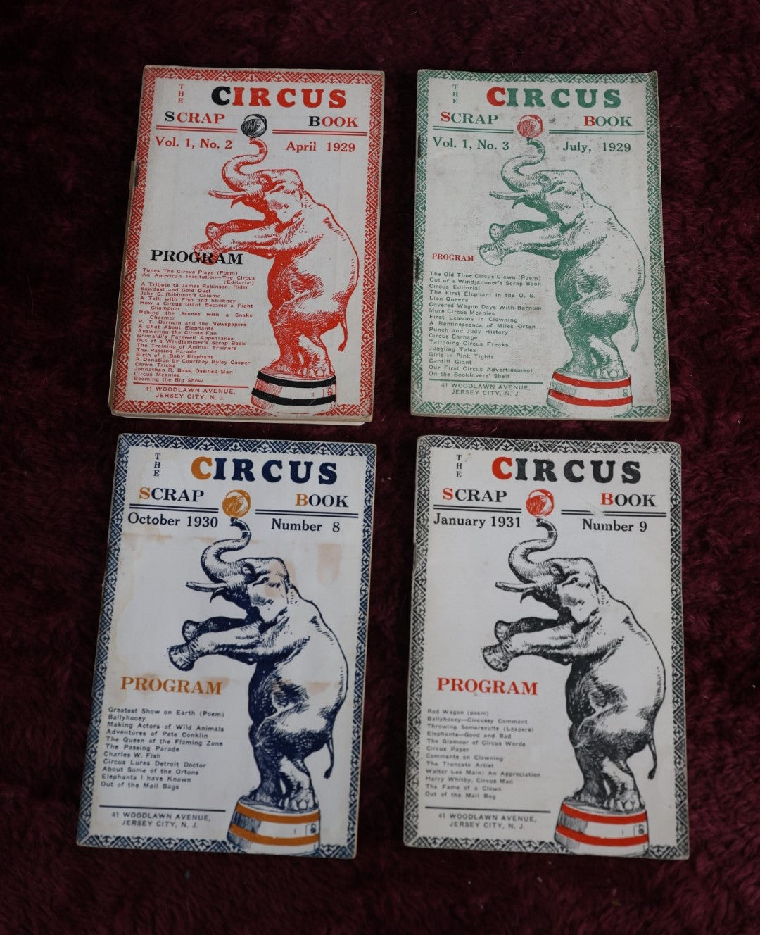 Lot 022 - Grouping Of Four Antique Circus Scrap Book Program Magazines, 1929-1931, Jersey City, N.J.